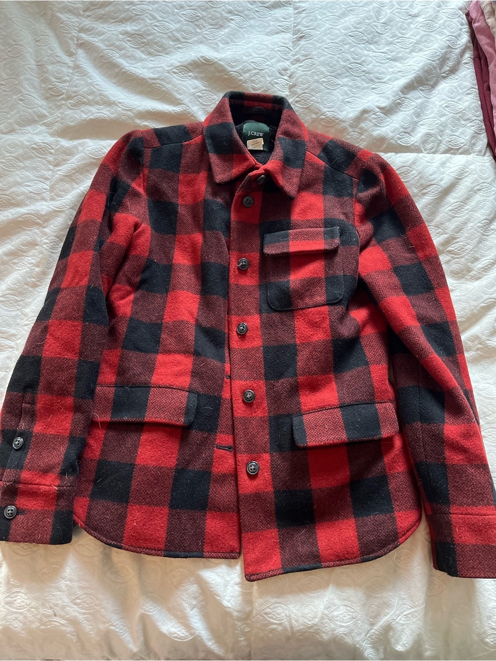 J. Crew Wool Red & Black Buffalo Plaid Pea Coat size 6